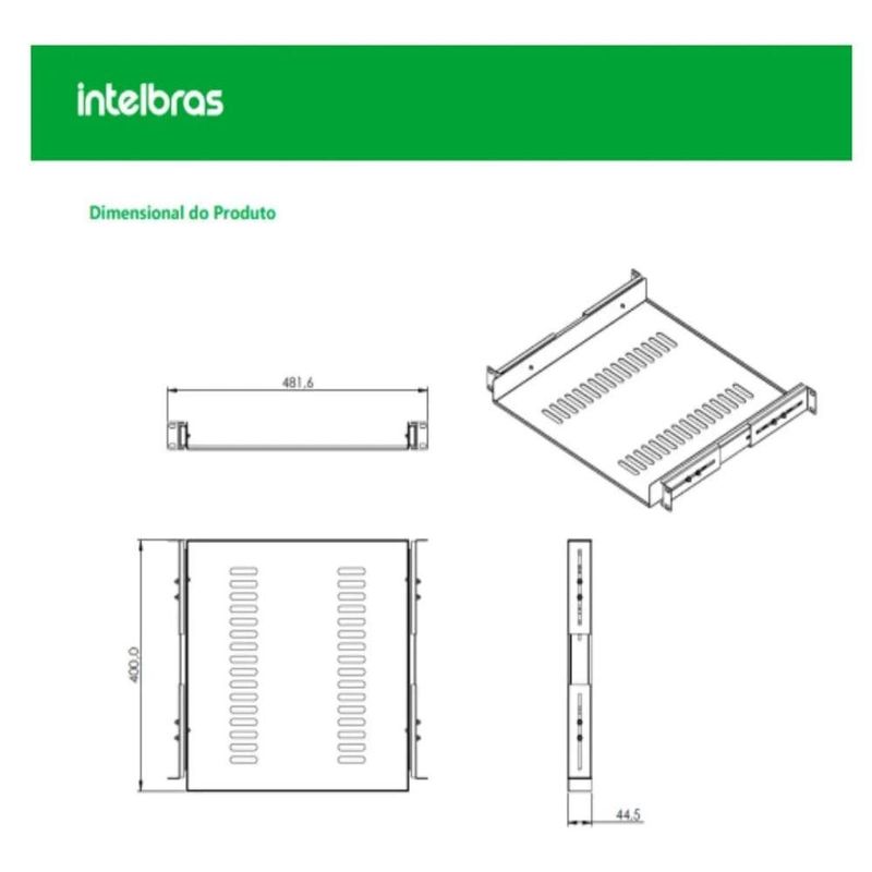 bandeja deslizante para rack intelbras bd1u 600mm 4300605 preto (mp)