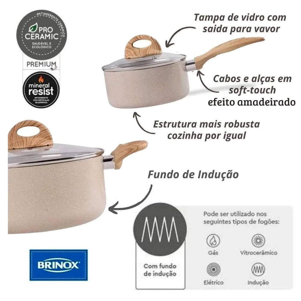 Conjunto de Panela Brinox 5 Peças com Indução Safari 4774/510 (ID)