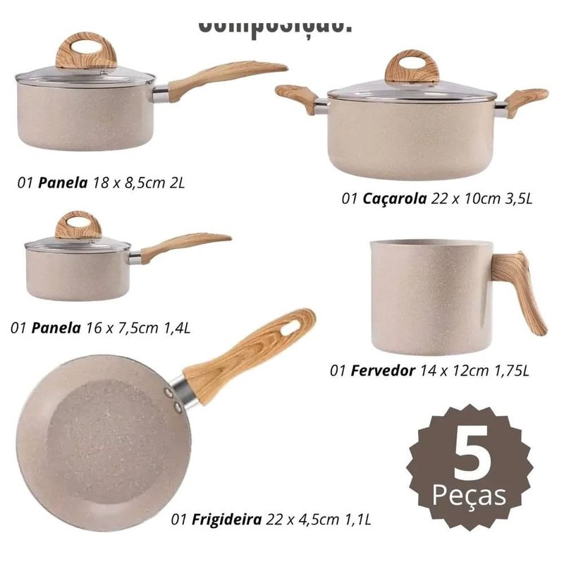 conjunto de panela brinox 5 peças com indução safari 4774/510 (id)