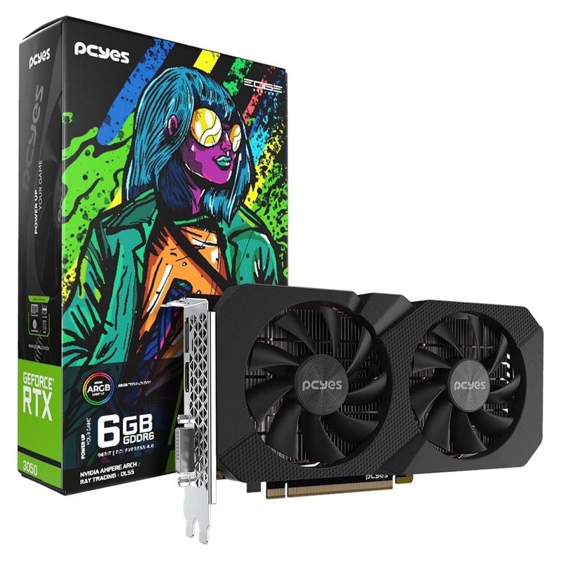 placa de vídeo pcyes rtx 3050 pvrtx30506blpe 6gb gddr6 preto (mp)