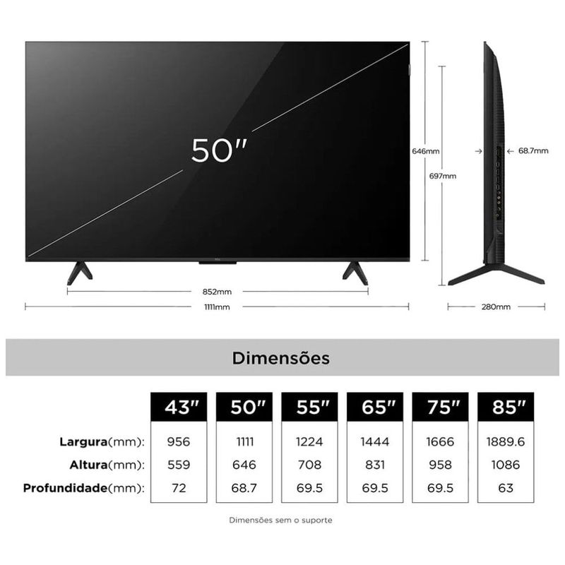 smart tv 50" tcl qled com google tv 50p7l