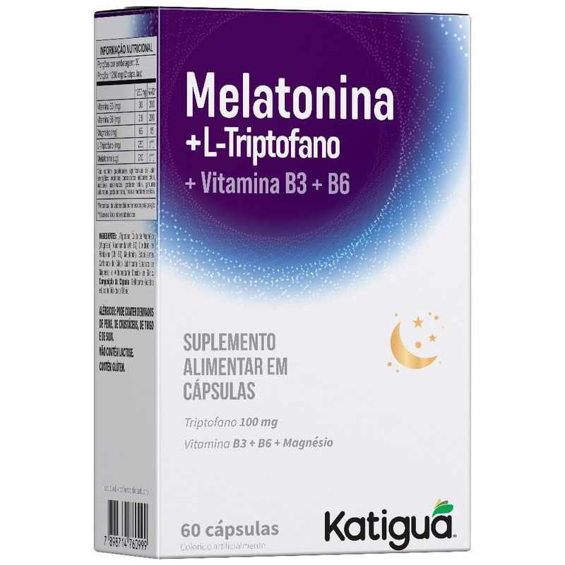 suplemento alimentar melatonina + l-triptofano 500mg 60 cápsulas katiguá