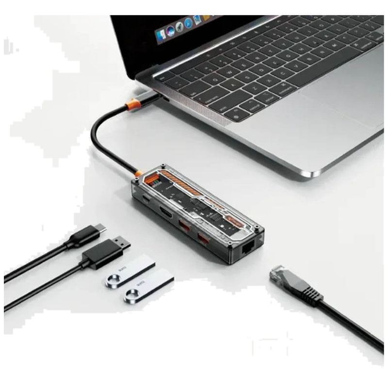 hub usb tipo c com multifunção knup usb 3.0/2.0 hdmi rede power delivery kp-hb507 (mp)