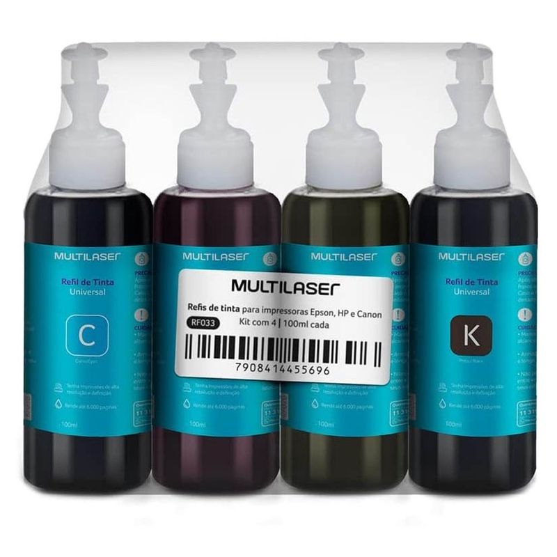 kit refil de tinta universal multi para impressoras epson canon hp 100ml 4 cores rf033 (mp)