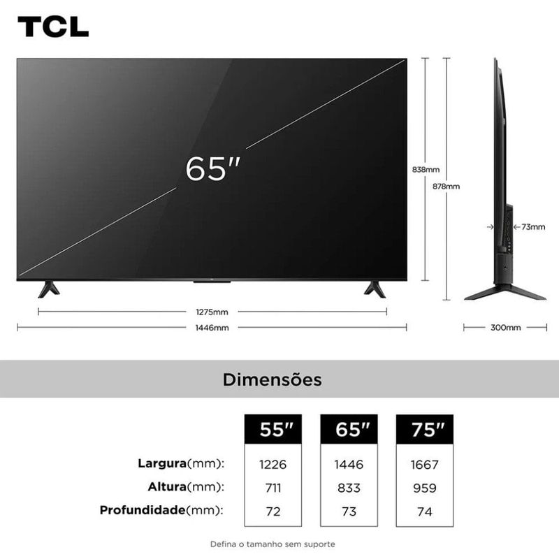 smart tv 4k tcl 65" advanced qled google tv processador aipq 65t6c t6c