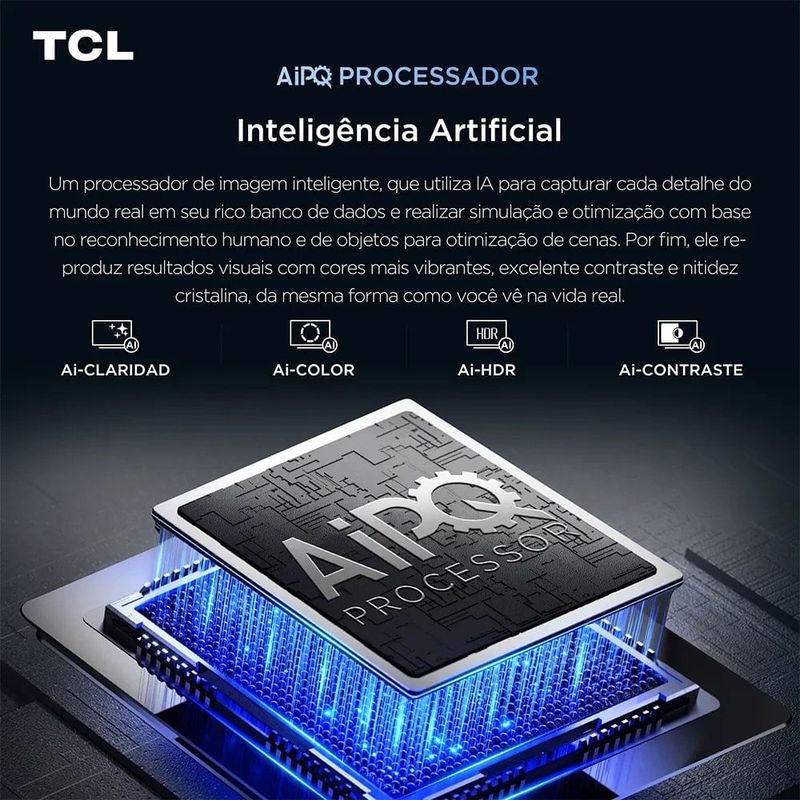 smart tv 4k tcl 65" advanced qled google tv processador aipq 65t6c t6c