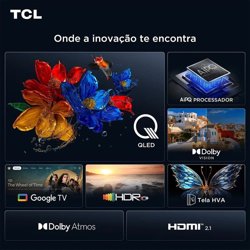 smart tv 4k tcl 65" advanced qled google tv processador aipq 65t6c t6c