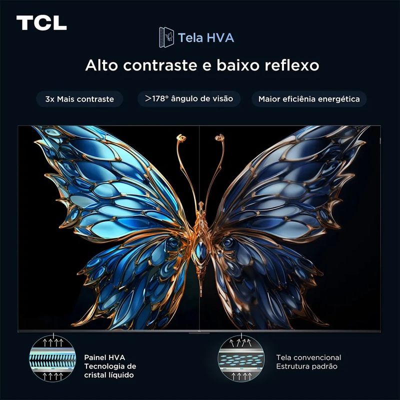 smart tv 4k tcl 65" advanced qled google tv processador aipq 65t6c t6c