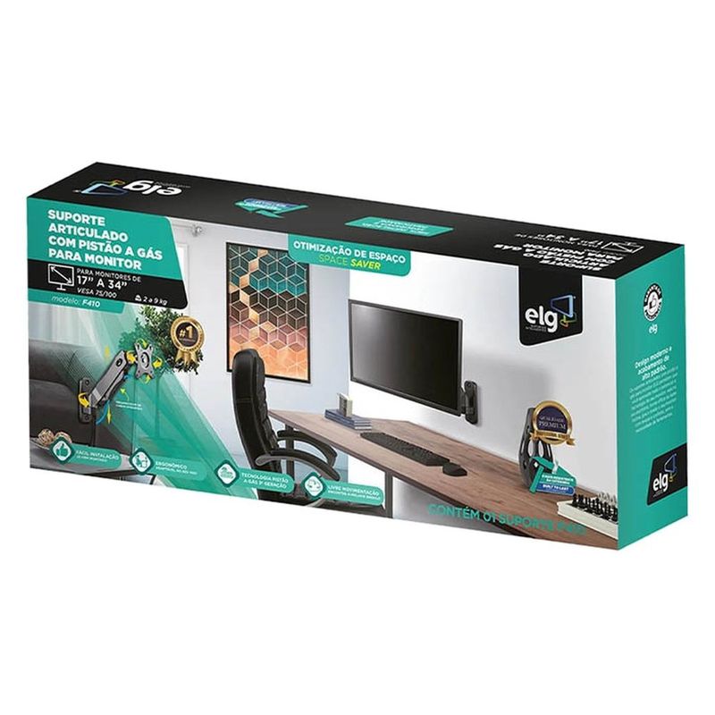 suporte de parede para monitor universal multiarticulado elg f410 17" a 34" 80838 (mp)