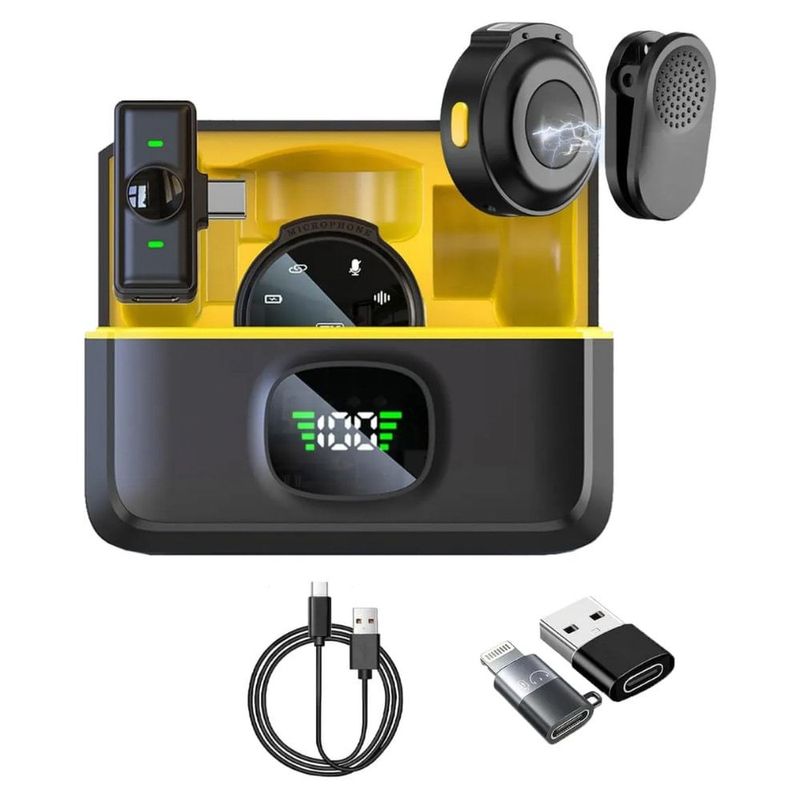 kit com 2 microfones sem fio bluetooth magnéticos de lapela new-ion nmi-54 (mp)