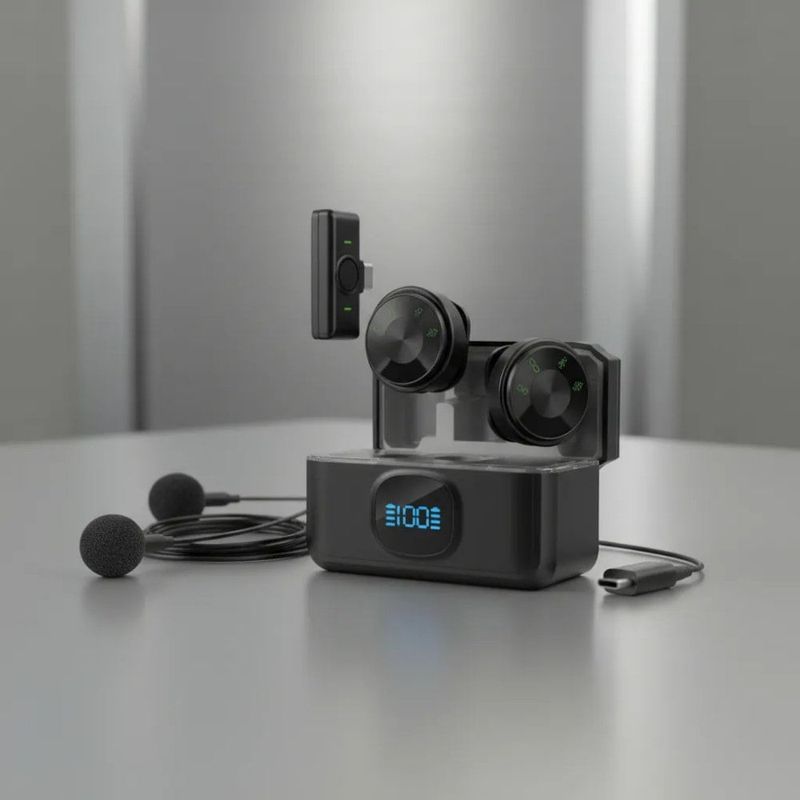 kit com 2 microfones sem fio bluetooth magnéticos de lapela new-ion nmi-54 (mp)