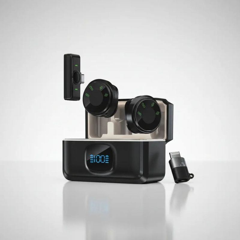 kit com 2 microfones sem fio bluetooth magnéticos de lapela new-ion nmi-54 (mp)