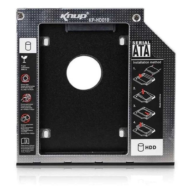 case caddy gaveta para 2º hd ou ssd no dvd-rw de notebook knup kp-hd010 9,5mm (mp)