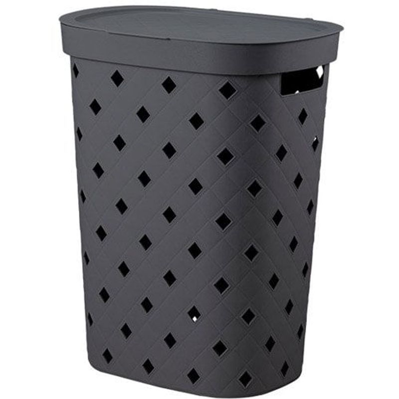 cesto de roupas com tampa puffer 49 litros cinza
