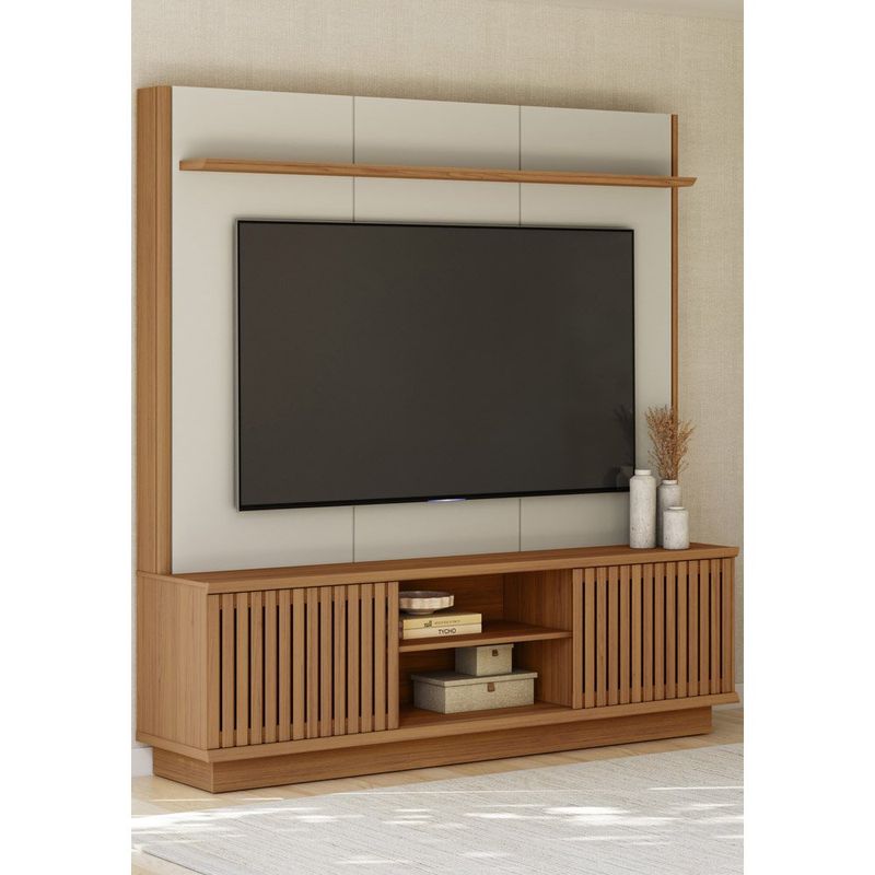 home linea ravenna para tv até 75 polegadas cor canela com off white