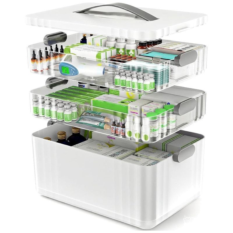 organizador de medicamento arstpeoe com 3 níveis portátil com alça de plástico branco a-bi