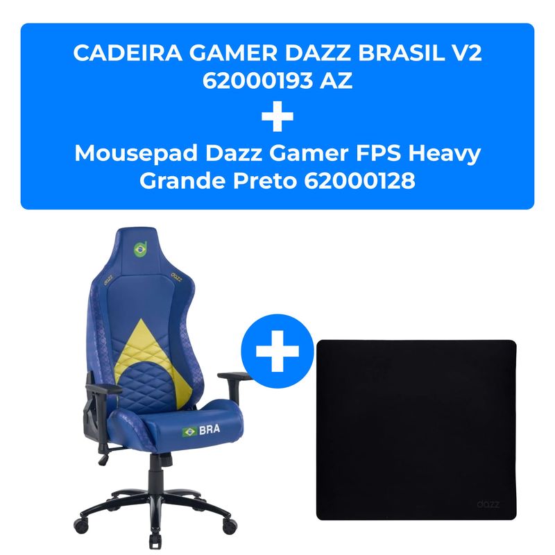 kit cadeira gamer dazz brasil v2 cor azul 62000193 + mousepad dazz gamer fps heavy