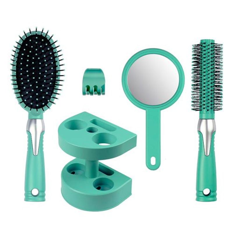 conjunto de 5 escovas beauty gifts para cabelo azul w-bi