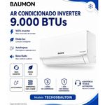 ar-condicionado split inverter 9.000 btus baumon hi-wall 220v 60hz gás r32a branco