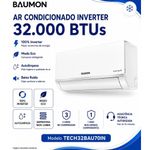 ar-condicionado split inverter 32.000 btus baumon hi-wall 220v 60hz gás r32a branco