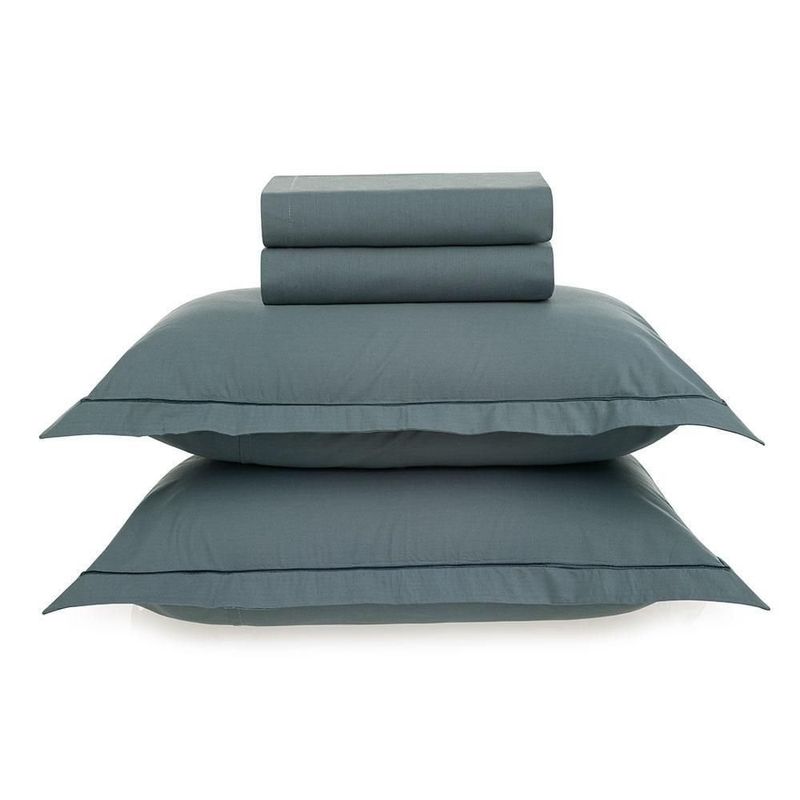 jogo de cama 4 peças queen karsten deliz 200 fios azul e chumbo 240x250cm (mp)