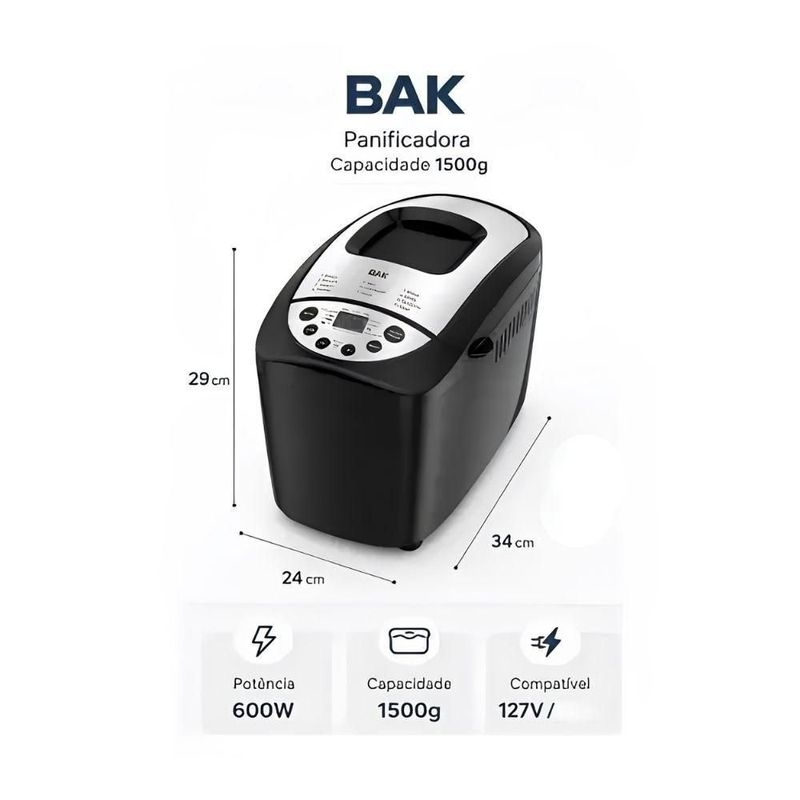 máquina panificadora bak 850w 127v (mp)