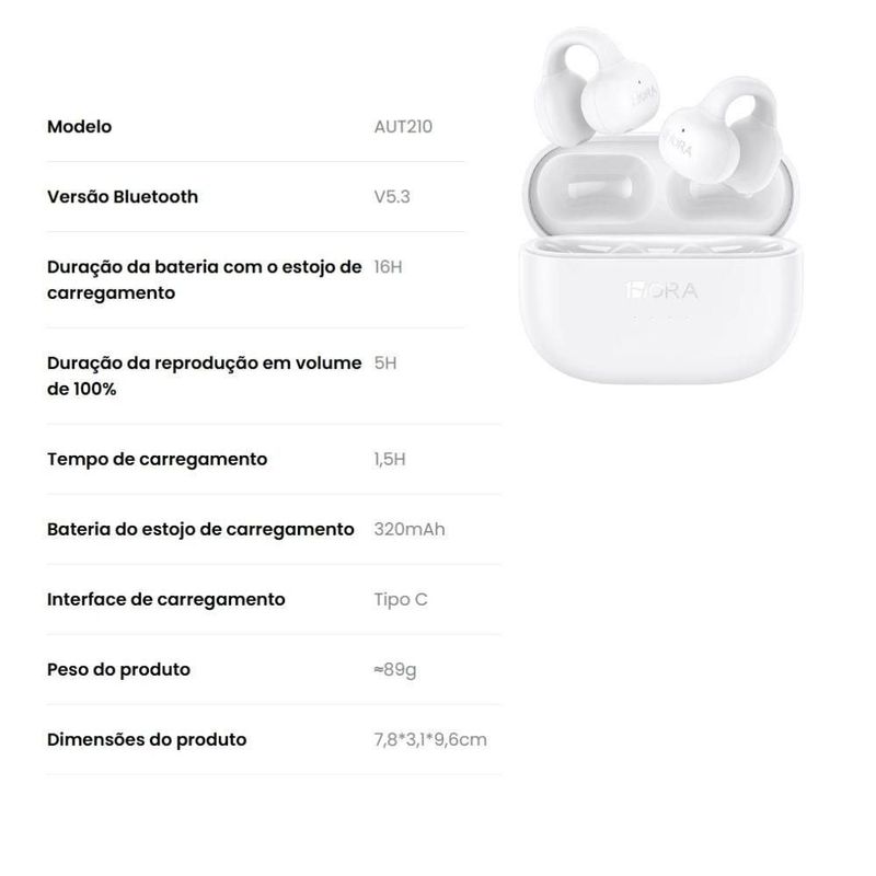fone de ouvido 1hora bluetooth branco aut210 (mp)