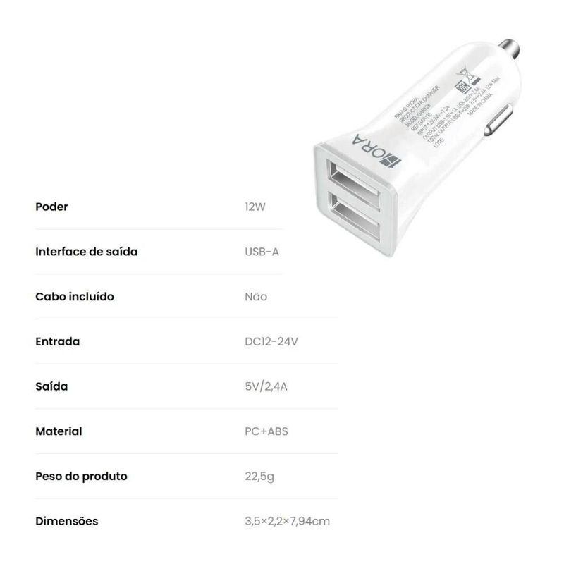 carregador veicular 1hora 12w gar128 (mp)