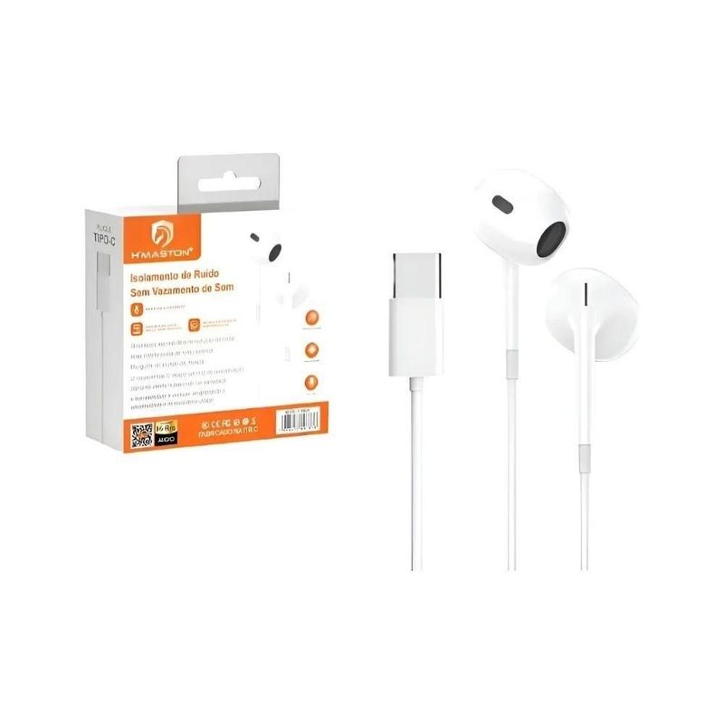 fone de ouvido h'maston com fio usb-c branco rb08 (mp)