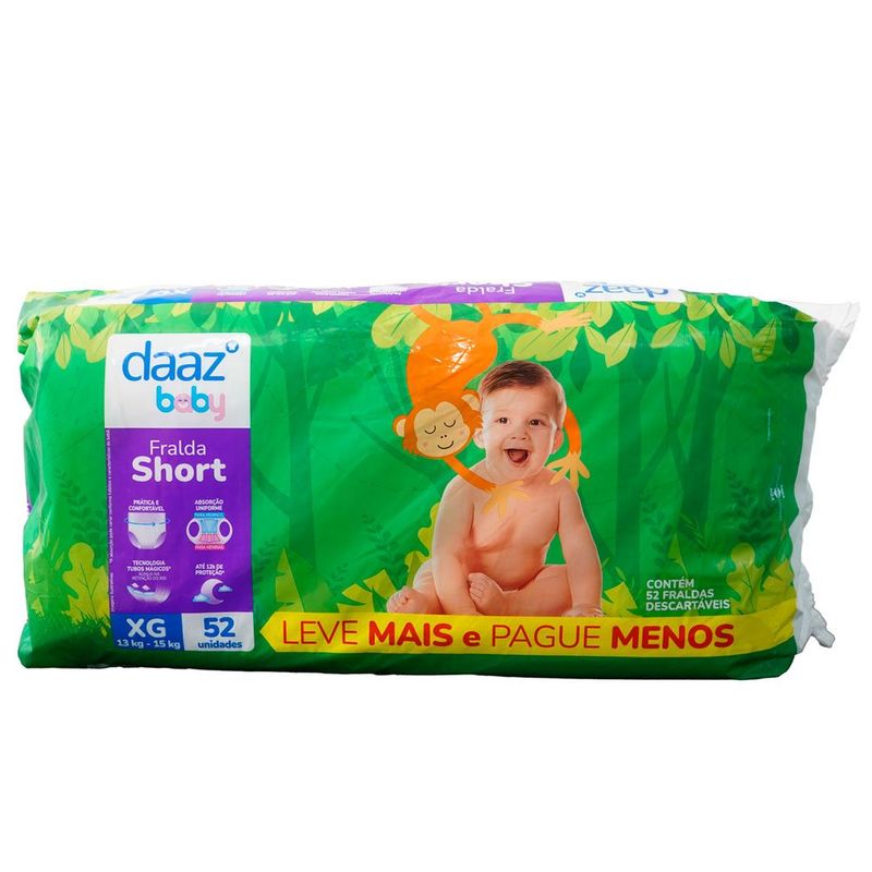 fralda short daaz baby pants hiper tamanho xg 52 unidades