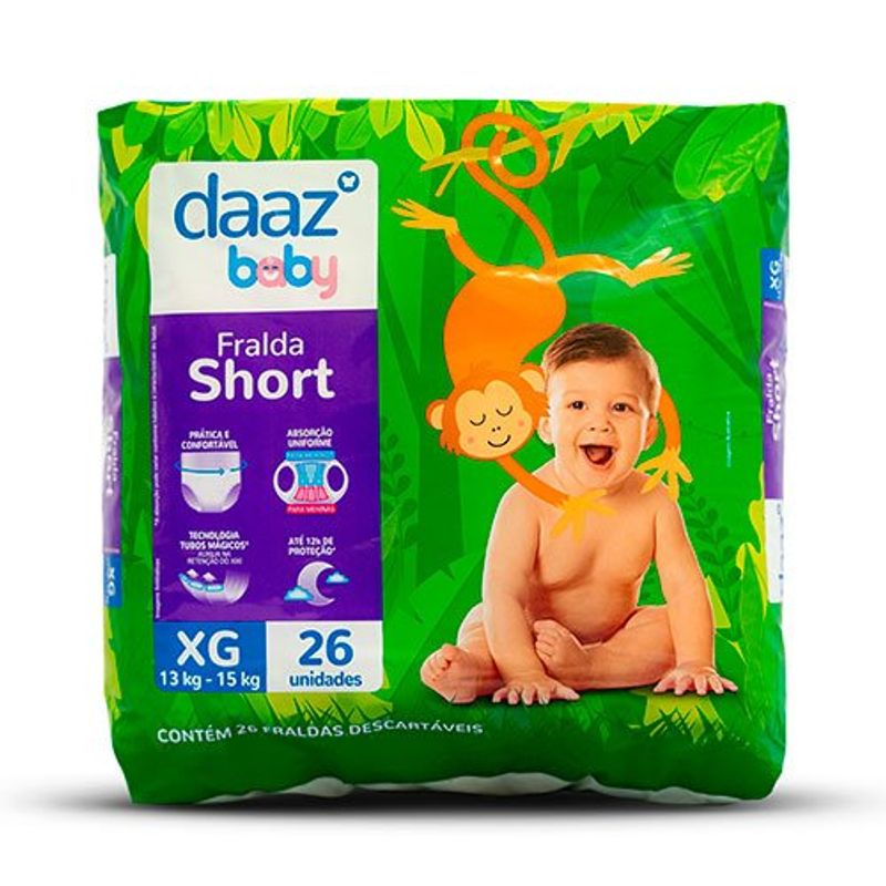 fralda shortinho daaz baby pants mega tamanho xg 26 unidades