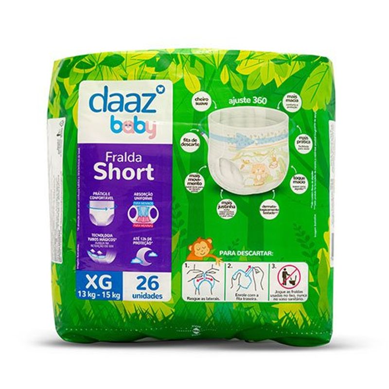 fralda shortinho daaz baby pants mega tamanho xg 26 unidades
