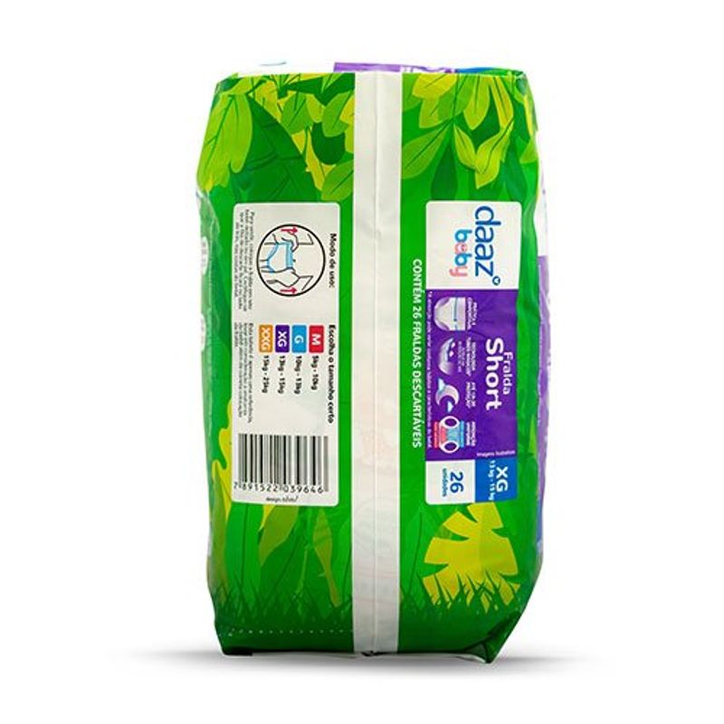 fralda shortinho daaz baby pants mega tamanho xg 26 unidades