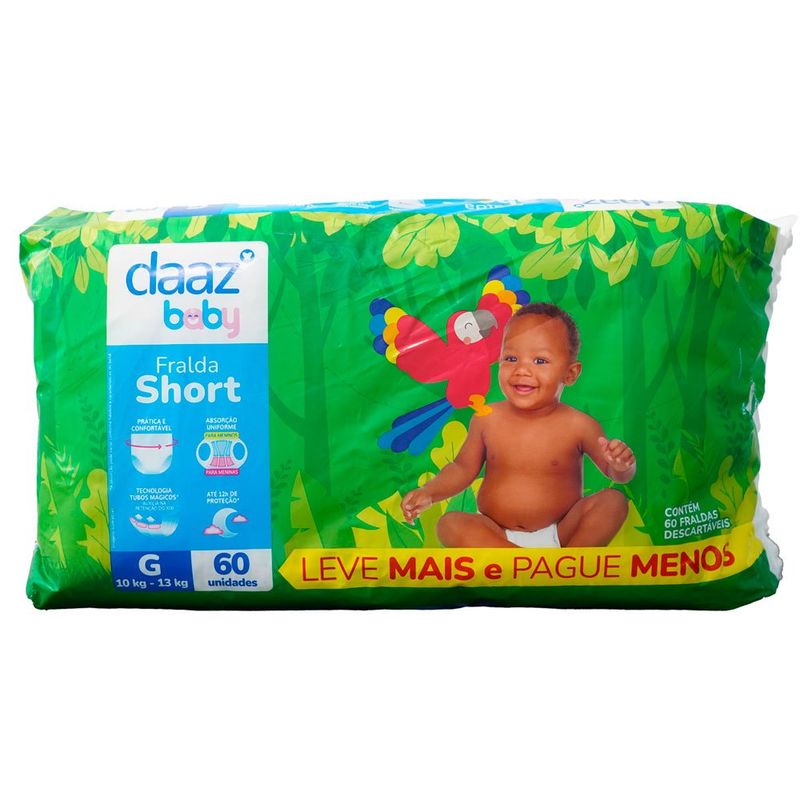 fralda short daaz baby pants hiper tamanho g 60 unidades