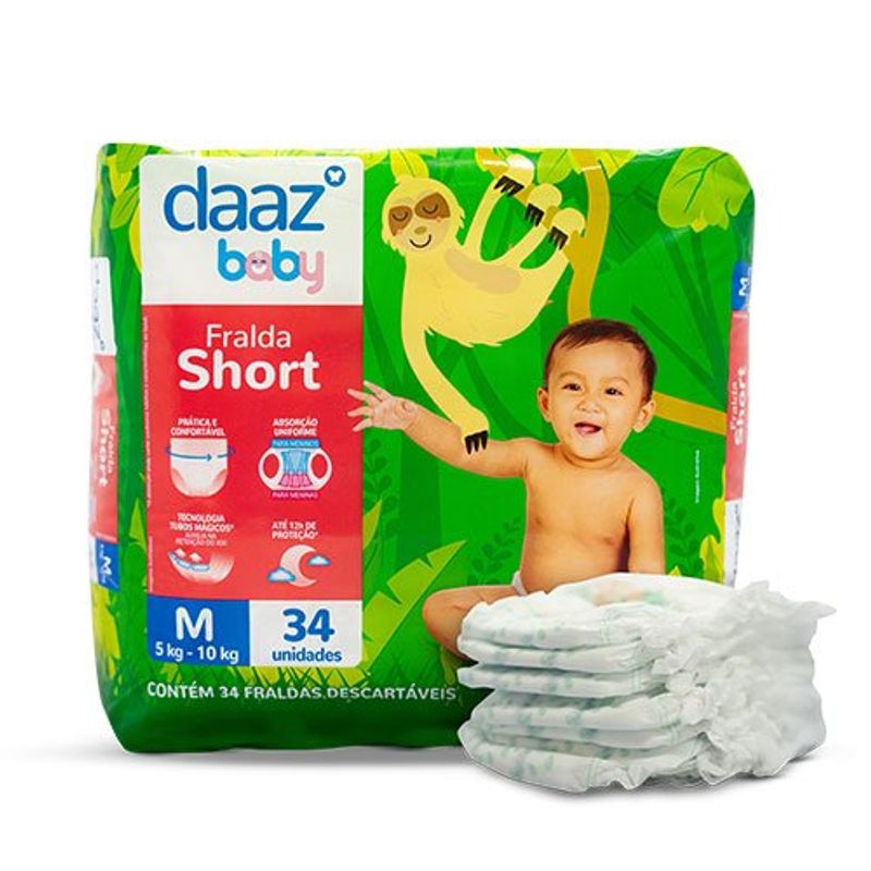 fralda shortinho daaz baby pants mega tamanho m 34 unidades