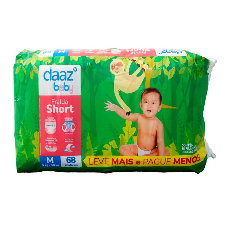 fralda short daaz baby pants hiper tamanho m 68 unidades