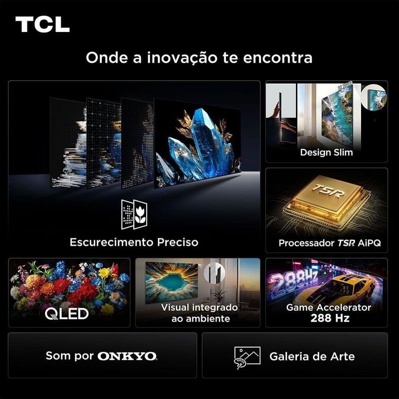 smart tv 4k 75" tcl premium qd-mini led google tv 144hz vrr tela hva processador tsr aipq 75a400m a400m