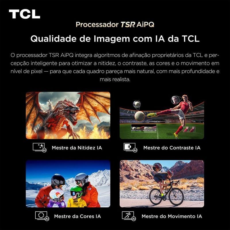 smart tv 4k 75" tcl premium qd-mini led google tv 144hz vrr tela hva processador tsr aipq 75a400m a400m