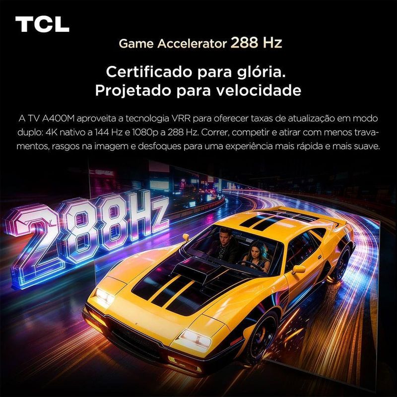 smart tv 4k 75" tcl premium qd-mini led google tv 144hz vrr tela hva processador tsr aipq 75a400m a400m