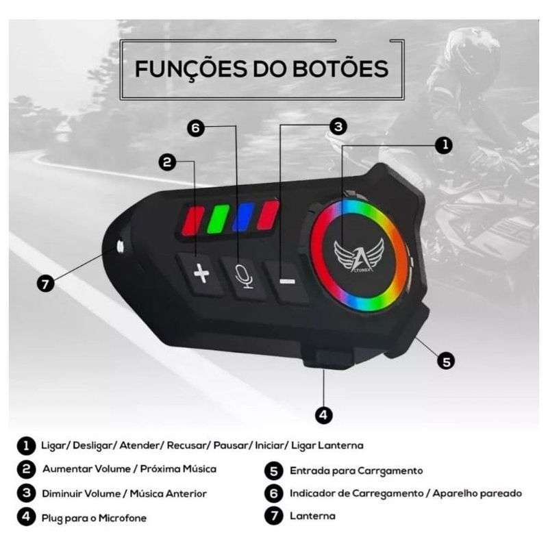 fone de ouvido altomex com microfone para capacete bluetooth sem fio (mp)
