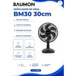 ventilador de mesa 30cm baumon preto bm30