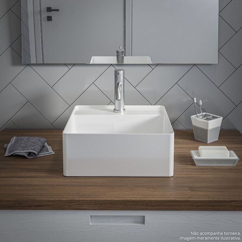 cuba de apoio roca quadrada com mesa terra t7 branco 30x30cm (mp)