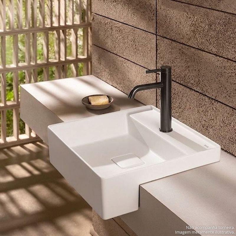 cuba semi encaixe roca quadrada com mesa terra t10 branco 40x40cm (mp)