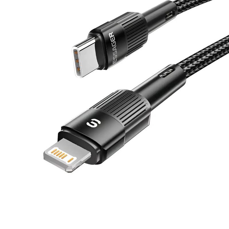 cabo de dados essager usb c para lightning nylon preto exctl xca01 p 29w 2m (mp)