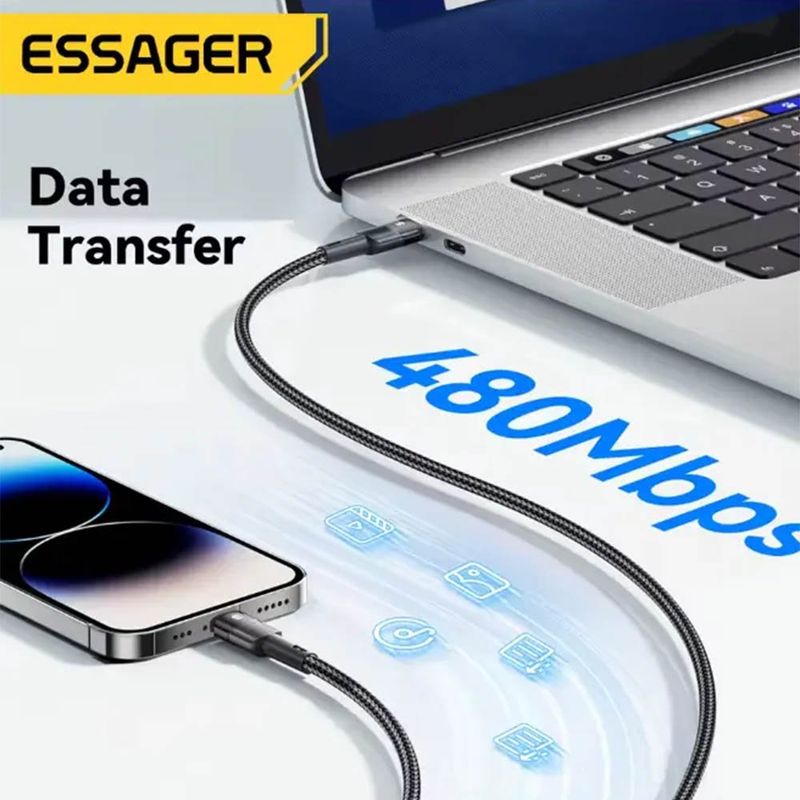 cabo de dados essager usb c para lightning nylon preto exctl xca01 p 29w 2m (mp)