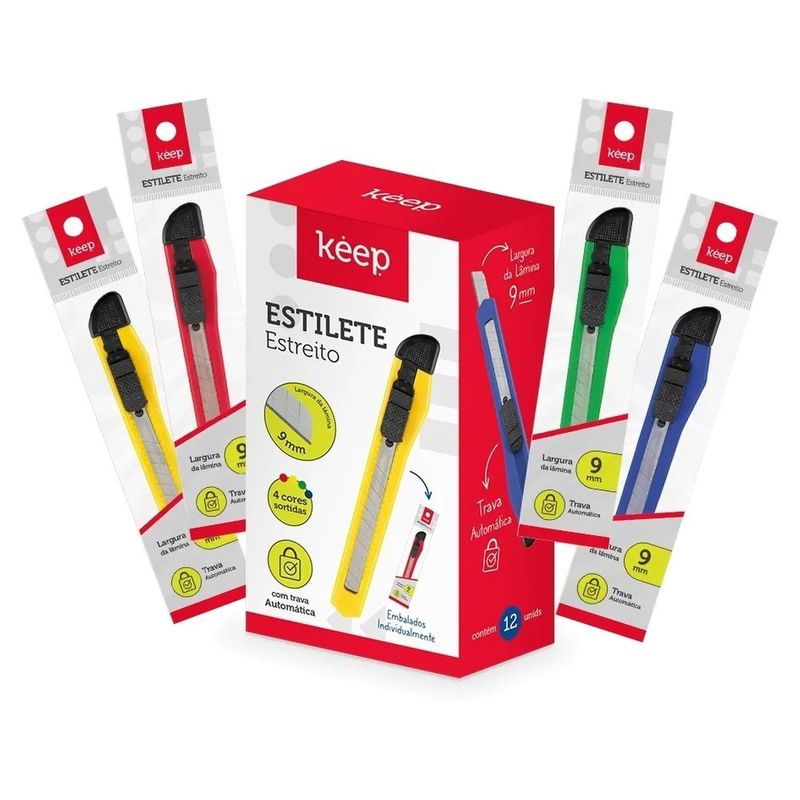 estilete estreito keep com trava cores sortidas ei170 (mp)