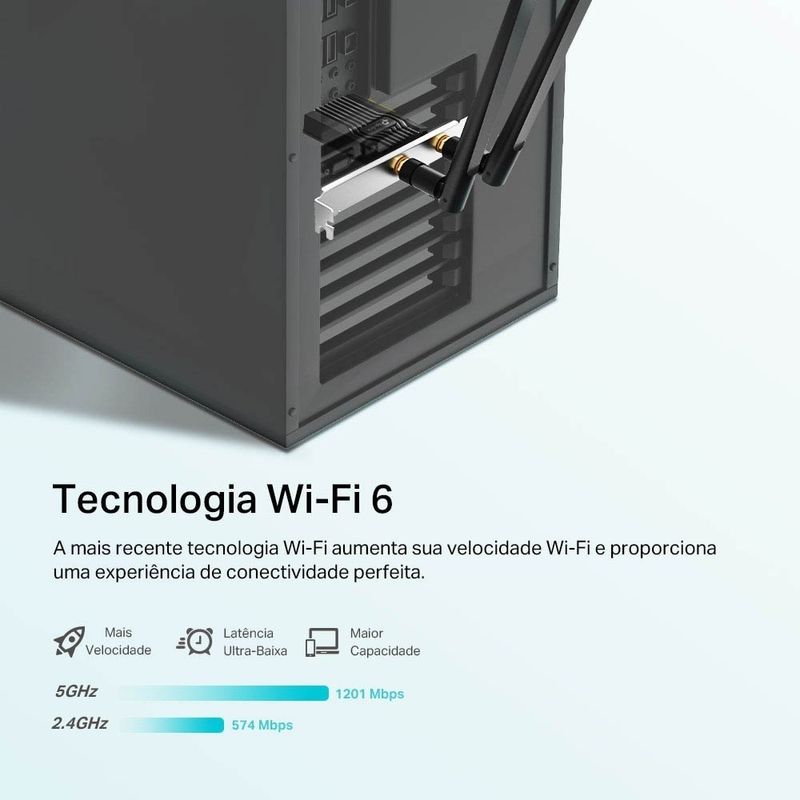 placa de rede pci-e tp-link ax1800 wi-fi 6 bluetooth archer tx20e (mp)