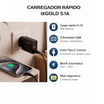 carregador de parede a'gold 3 usb com cabo usb-c 5.1a ca36-3 (mp)