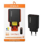 carregador de parede a'gold 3 usb com cabo usb-c 5.1a ca36-3 (mp)