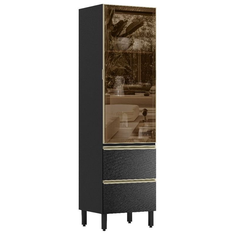cristaleira 1 porta com vidro reflecta e 2 gavetas demóbile proença carbono com nogueira d9170